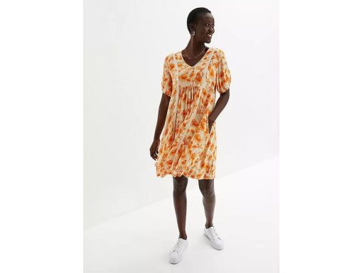 B.P.C sukienka tunikowa beżowa w pomarańczowe kwiaty z koronką ^46