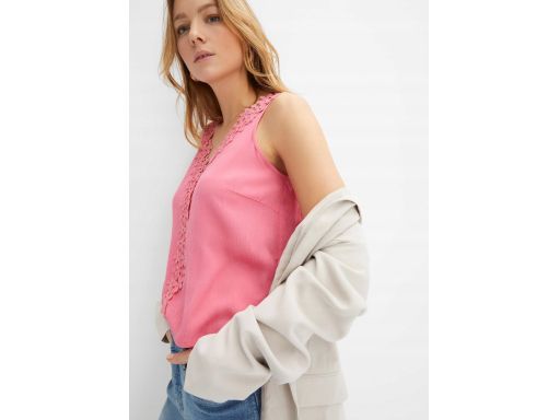 B.P.C bluzka top z krepy różowa z koronką 42.