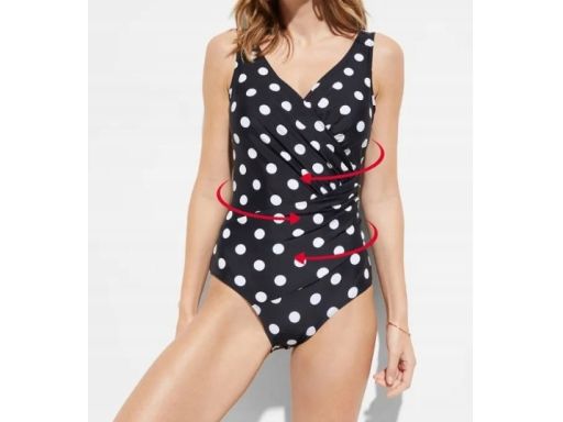 B.P.C kostium kąpielowy z efektem założenia kopertowego w groszki 40.
