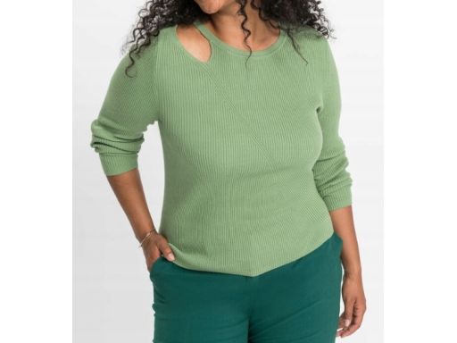B.P.C bluzka dzianinowa z wycięciem zielona prążkowana 48/50.