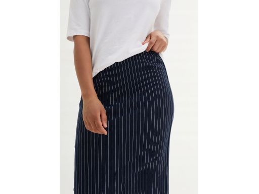 B.P.C lniana midi granatowa w pionowe cienkie paski ^56/58