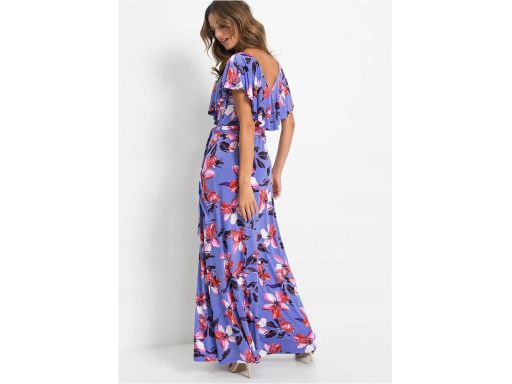 B.P.C długa niebiesko-fioletowa sukienka w kwiaty 36/38.
