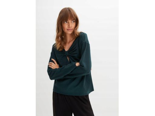 B.P.C sweter dzianinowy z wycięciem butelkowa zieleń 36/38.