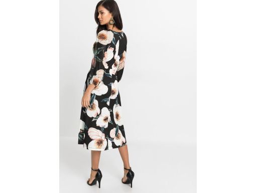 B.P.C sukienka midi czarna w duże kwiaty ^36/38