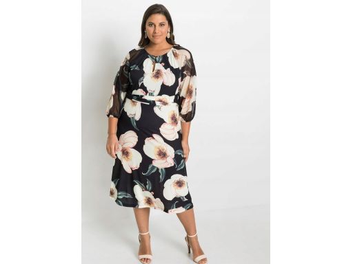 B.P.C sukienka midi czarna w duże kwiaty ^36/38