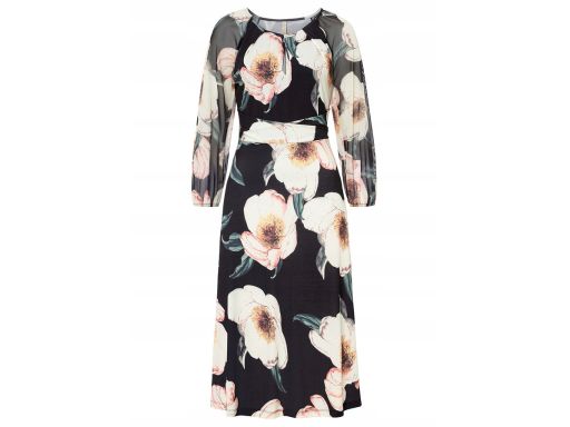 B.P.C sukienka midi czarna w duże kwiaty ^36/38