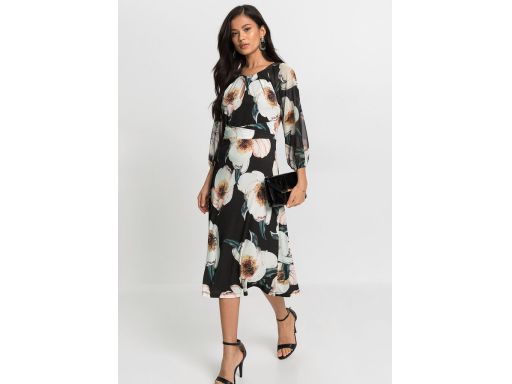 B.P.C sukienka midi czarna w duże kwiaty ^36/38