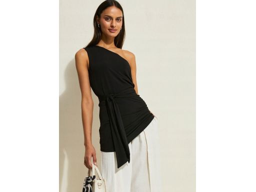 B.P.C długa czarna bluzka na jedno ramię z marszczeniem 44/46.