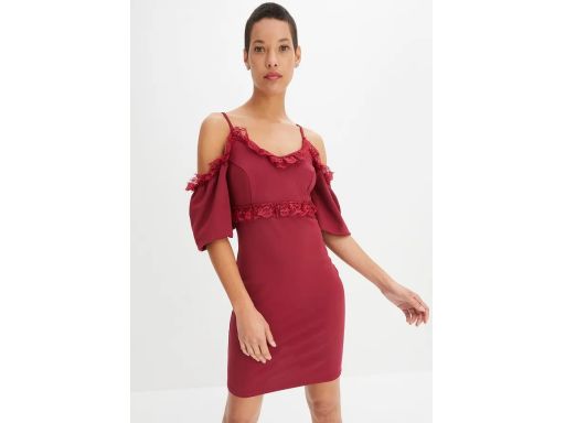 B.P.C sukienka bordowa odkryte ramiona koronka 40/42.