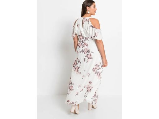 B.P.C długa sukienka siateczkowa śmietankowa w kwiaty 36/38.