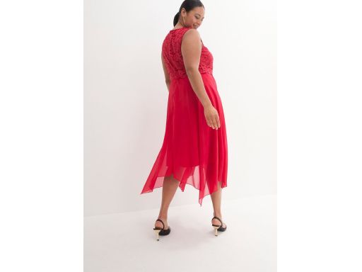B.P.C sukienka szyfonowa asymetryczna czerwona z koronką 46.
