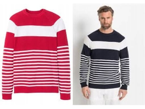 B.P.C sweter męski w biało-czerwone paski L.