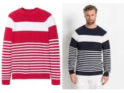 B.P.C sweter męski w biało-czerwone paski L.