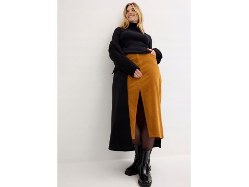 B.P.C sztruksowa spódnica brązowa musztardowa midi z rozcięciem ^56