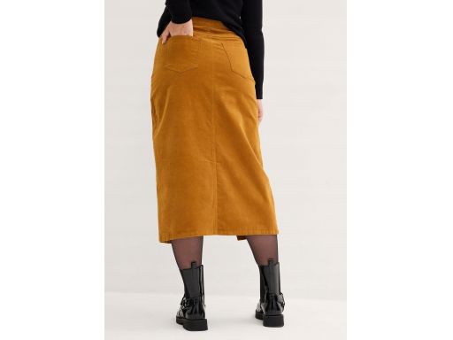 B.P.C sztruksowa spódnica brązowa musztardowa midi z rozcięciem ^56
