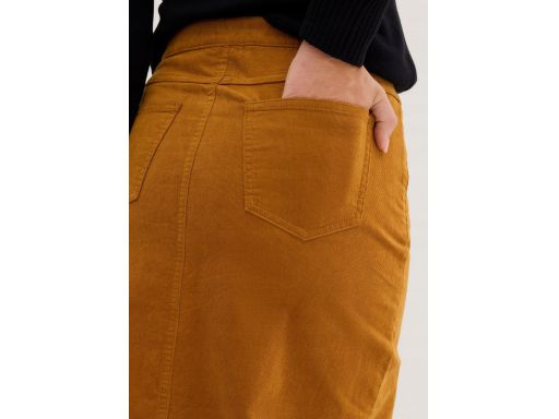 B.P.C sztruksowa spódnica brązowa musztardowa midi z rozcięciem ^56
