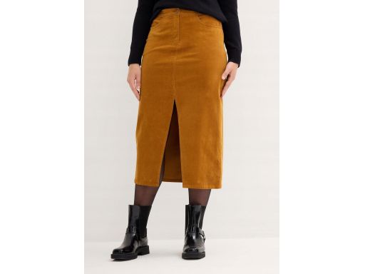 B.P.C sztruksowa spódnica brązowa musztardowa midi z rozcięciem ^56