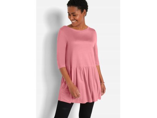 AG3553 długa bluzka z falbaną dymny róż ^40/42