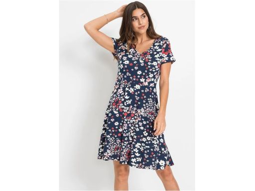 B.P.C sukienka z dżerseju granatowa w drobne kwiatuszki 32/34.