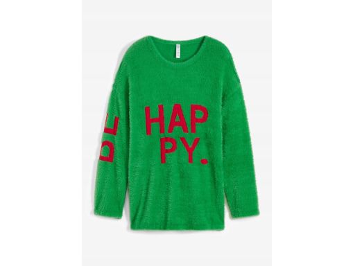 B.P.C włochaty zielony sweter z czerwonym napisem ^36/38