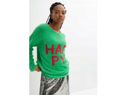 B.P.C włochaty zielony sweter z czerwonym napisem ^36/38