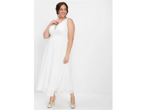 B.P.C długa sukienka śmietankowa z koronką i z cekinami 48.