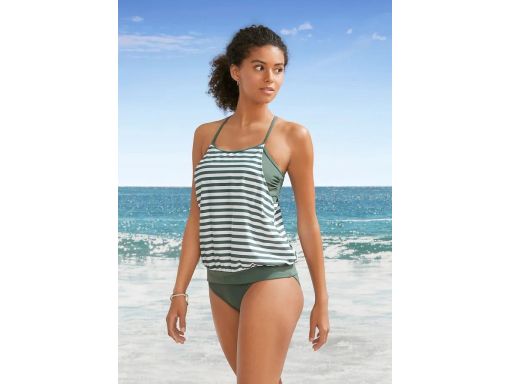 B.P.C tankini oliwkowo-białe w paski r.42