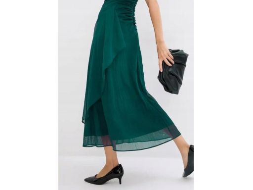 B.P.C sukienka siateczkowa z aplikacją długa butelkowa zieleń 42.