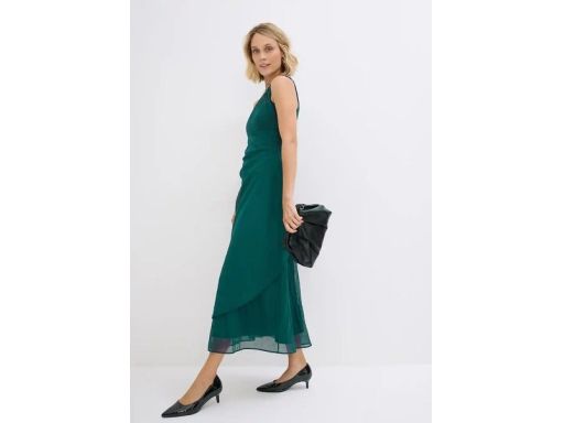 B.P.C sukienka siateczkowa z aplikacją długa butelkowa zieleń 42.