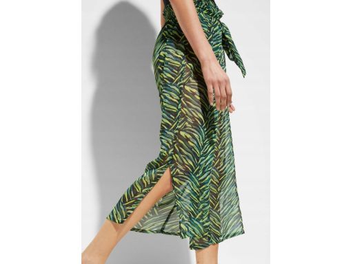 B.P.C szyfonowe zielone spodnie we wzorki plażowe z rozcięciem ^48