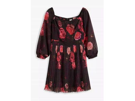 B.P.C sukienka plisowana szyfonowa czarna w kwiaty 46.