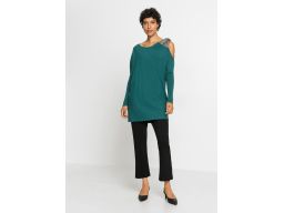 B.P.C długi sweter zielony z aplikacją 48/50.