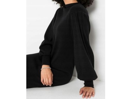 B.P.C sukienka czarna dzianinowa z bufiastymi rękawami r.36/38