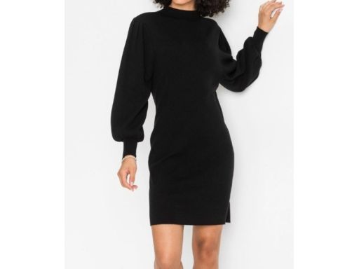 B.P.C sukienka czarna dzianinowa z bufiastymi rękawami r.36/38
