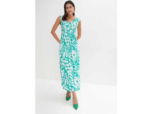 B.P.C. sukienka maxi biało-zielona we wzory letnia ^44/46
