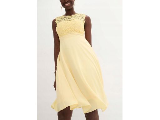 B.P.C sukienka szyfonowa midi z koronką żółta r.46