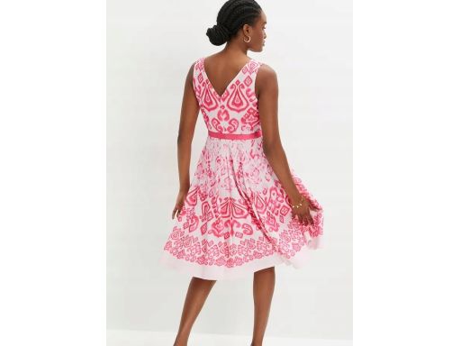 B.P.C biało-różowa sukienka z wiązanym paskiem ^44/46