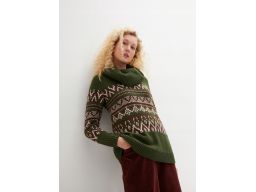 B.P.C zielony sweter we wzór norweski z szerokim golfem 44/46.