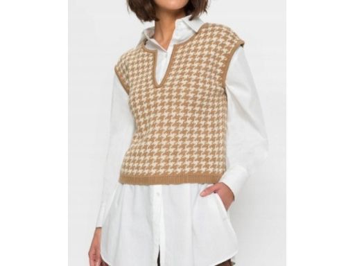 B.P.C kamizelka dzianinowa beżowa w pepitkę ^36/38