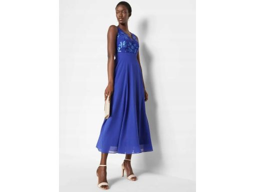 B.P.C sukienka wieczorowa szafirowa koronka cekiny r.42