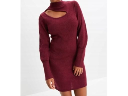 B.P.C sukienka dzianinowa bordowa z wycięciem 40/42.