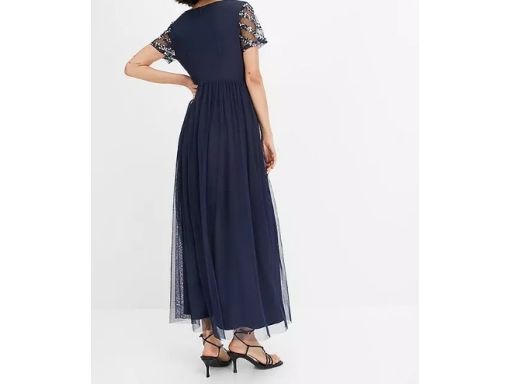 B.P.C sukienka wieczorowa granatowa tiulowa cekiny r.40