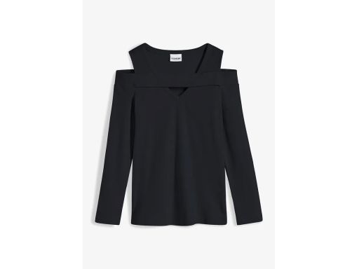 B.P.C czarna bluzka prążkowana z wycięciami i długim rękawem ^36/38