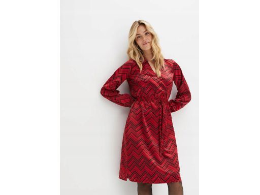 B.P.C sukienka satynowa czerwona w czarne wzory midi ^48