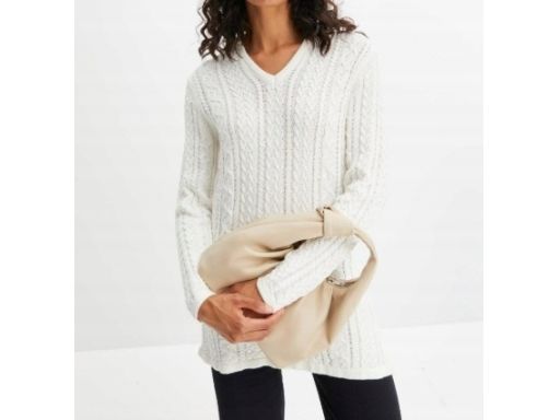 B.P.C sweter dzianinowy śmietankowy z kołnierzykiem r.48/50