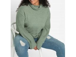 B.P.C sweter z szerokimi rękawami i golfem dymny zielony r.44/46