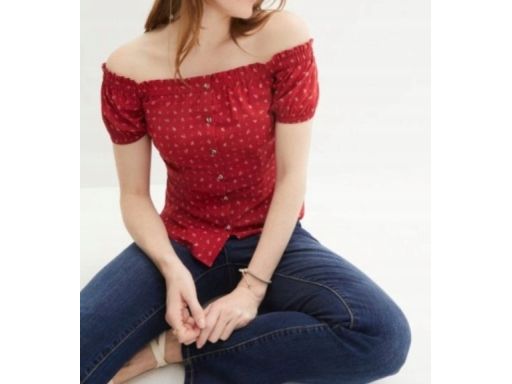 B.P.C czerwona bluzka carmen z nadrukiem r.42
