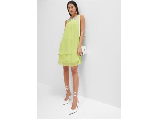 B.P.C sukienka szyfonowa z aplikacją Premium limonkowa ^40