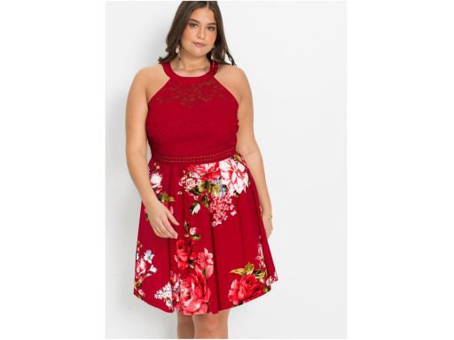 B.P.C bordowa sukienka w kwiaty z koronką 46.