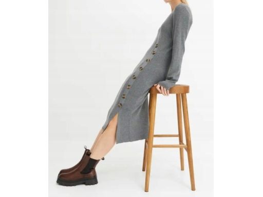 B.P.C sukienka dzianinowa szara z guzikami midi r.40/42